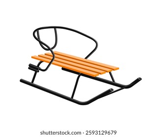 Children's sled with wooden seat on white background. Vector 3d illustration