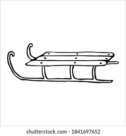 Children's sleigh. Single doodle vector illustration. Hand drawn.