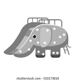 Childrens slide elephant icon. Gray monochrome illustration of childrens slide elephant vector icon for web