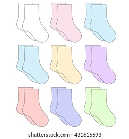 Children's socks light colors on white background.