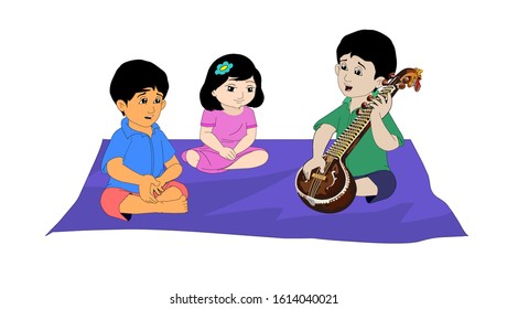 Children's song party, Veena Indian stringed plucked musical instrument