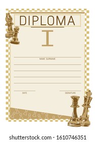 Children's sports diploma. Vector template certificate of the winner of the chess tournament