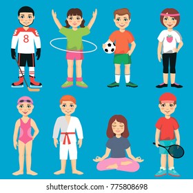 Children's sports. Set of vector children's characters. Vector illustration.