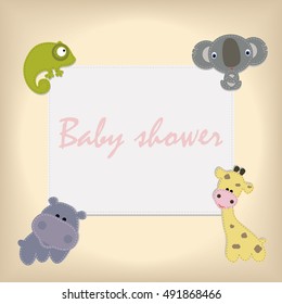 children's square frame with cute African animals. Template for greetings or page for a scrapbook album. Baby vector illustration. Baby shower or arrival