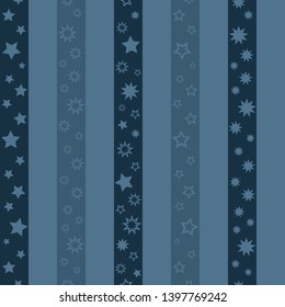 Children's star seamless pattern. Blue tone. Striped background. Suitable for clothing, textiles, wrapping paper