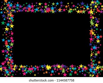 Childrens Stars Confetti Vector Magic Cosmic Garland. Fairy Christmas Lights, Gamour Sparkles Glitter for Birthday Party Hipster Frame. Trendy VIP New Year Holiday Premium Texture Gold Star Explosion