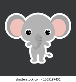 Children's sticker of cute elephant. African animal.  Flat vector stock illustration
