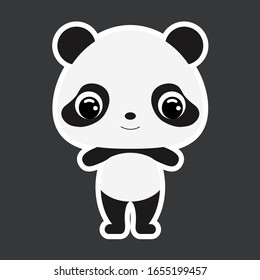 Children's sticker of cute little panda. Flat vector stock illustration