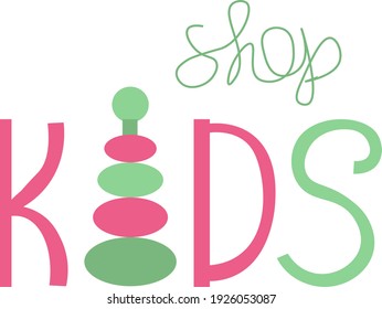 children's store logo vector . two-color handwritten font . blank for business in the style of doodle  art line. color pyramid