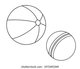 Children's striped balls on a white background. Outline illustration.