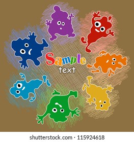 Children's style - frame for text with by the multi-coloured  monsters
