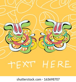 Children's  stylish cartoon card in the vector  with a sheep. Cartoon animals in vector.