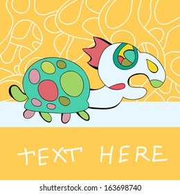 Children's  stylish cartoon card in the vector  with a turtle. Cartoon animals in vector. 