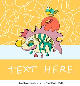 Children's  stylish cartoon card in the vector  with a hedgehog. Cartoon animals in vector. 