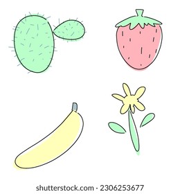 Children's summer doodle clipart with pastel colors 