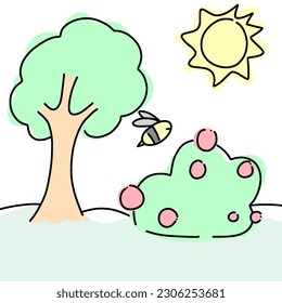 Children's summer doodle clipart with pastel colors 