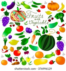 Children's summer pattern with v?getables and fruits on white background, can be used for wallpaper, pattern fills, web page background,surface textures.