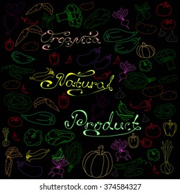Children's summer pattern with vegetables on black background, can be used for wallpaper, pattern fills, web page background,surface textures.