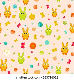   children's summer seamless pattern with hare, butterfly vector illustration