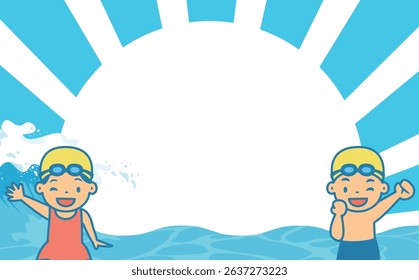 Children's summer vacation summer background frame material with the image of pools, oceans, and water play_Perfect for swimming lessons
