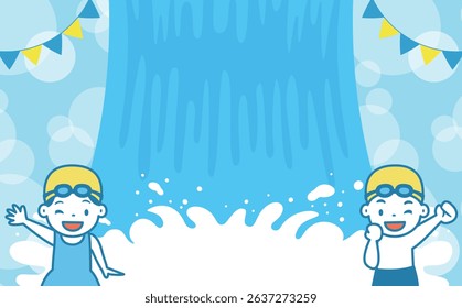 Children's summer vacation summer background frame material with the image of pools, oceans, and water play_Perfect for swimming lessons