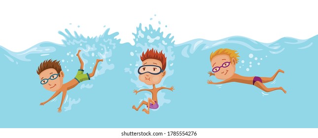 Childrens swimming in pool. Cheerful and active