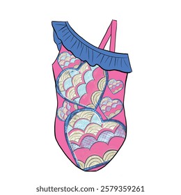 children's swimsuit design. heart pattern swimsuit, fashion and more