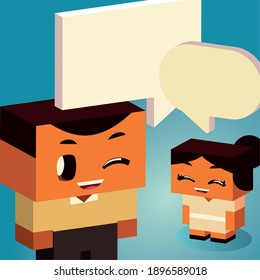 childrens talking dialogue speech bubble, isometric style vector illustration