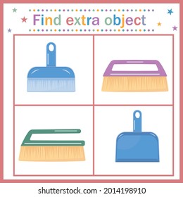 children's task puzzle find an extra object, color vector illustration