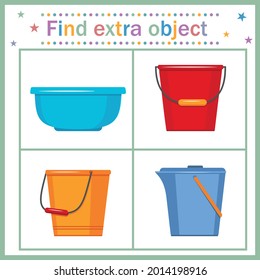 children's task puzzle find an extra object, color vector illustration