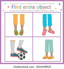 children's task puzzle find an extra object, color vector illustration