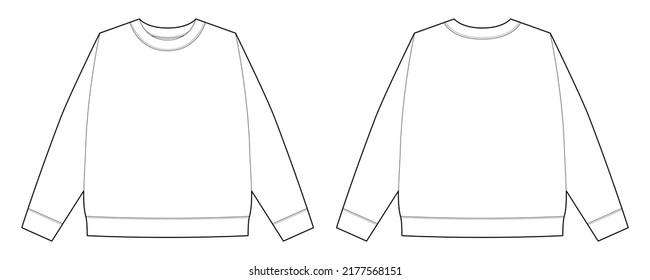 Camiseta técnica de sketch para niños. Los niños usan una plantilla de diseño de puente. Vista frontal y posterior. Diseño de moda CAD para embalaje, catálogo. Ilustración del vector