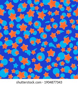 Childrens texture. Beautiful pattern with stars and clouds. Blue sky. Abstract image on a bright background.