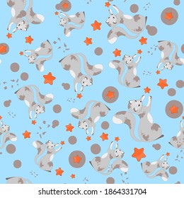 Childrens texture. Seamless pattern with cats and stars. Abstract spots.