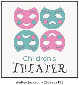 Children's theater, theater studio, children, theater mask, comedy mask, tragedy mask, clown, jester, drava, art, logo, poster, banner