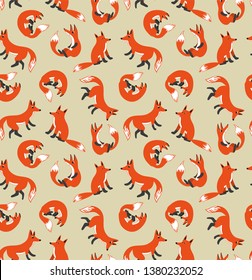 Children's theme, seamless pattern. rufous foxes on a light background.