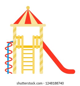 Children's town with a slide and a ladder vector flat icon isolated on white