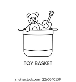 Children's toy basket, storage box line icon in vector, illustration for kids online store.