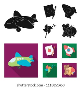 Children's toy black, flat icons in set collection for design. Game and bauble vector symbol stock web illustration.