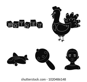 Children's toy black icons in set collection for design. Game and bauble vector symbol stock web illustration.
