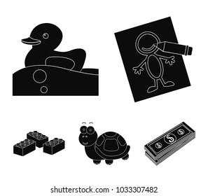 Children's toy black icons in set collection for design. Game and bauble vector symbol stock web illustration.