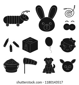 Children's toy black icons in set collection for design. Game and bauble vector symbol stock web illustration.