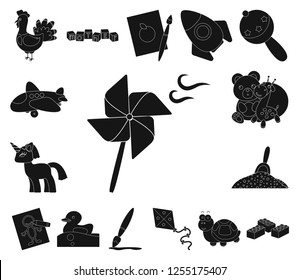 Children's toy black icons in set collection for design. Game and bauble vector symbol stock web illustration.