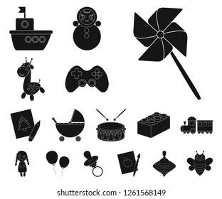 Children's toy black icons in set collection for design. Game and bauble vector symbol stock web illustration.