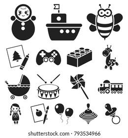 Children's toy black icons in set collection for design. Game and bauble vector symbol stock web illustration.