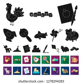 Children's toy black,flat icons in set collection for design. Game and bauble vector symbol stock web illustration.