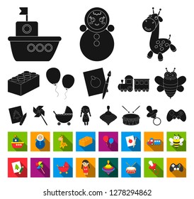 Children's toy black,flat icons in set collection for design. Game and bauble vector symbol stock web illustration.