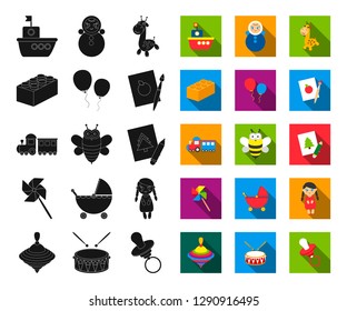 Children's toy black,flat icons in set collection for design. Game and bauble vector symbol stock web illustration.