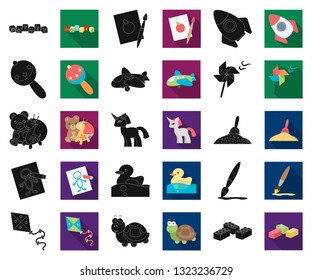 Children's toy black,flat icons in set collection for design. Game and bauble vector symbol stock web illustration.