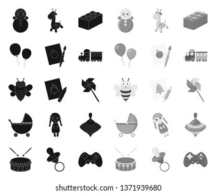 Children's toy black.mono icons in set collection for design. Game and bauble vector symbol stock web illustration.